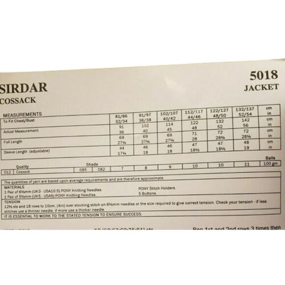 New Sirdar 5018 Cossack Cardigan Jacket Knitting Pattern w Larger Sizes - Picture 3 of 3